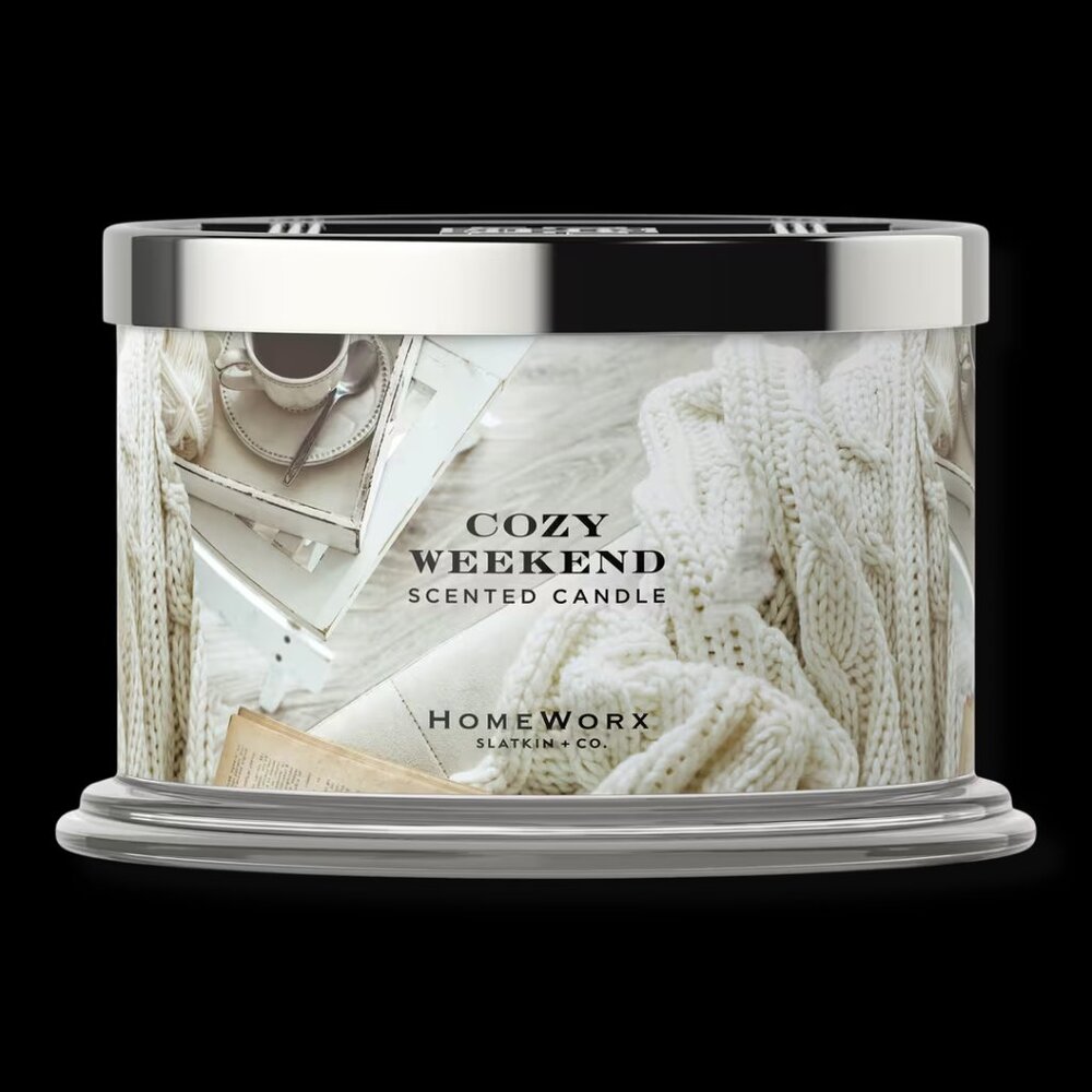 HomeWorx Slatkin & Co Scented 4-Wick Candle Cozy Weekend 18 oz almond honey
